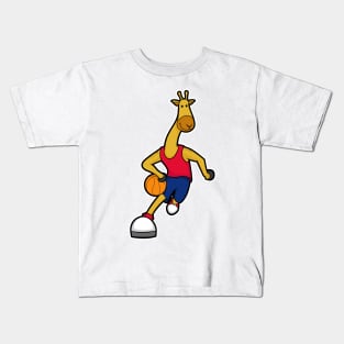 Giraffe as Basketball player with Basketball ball Kids T-Shirt